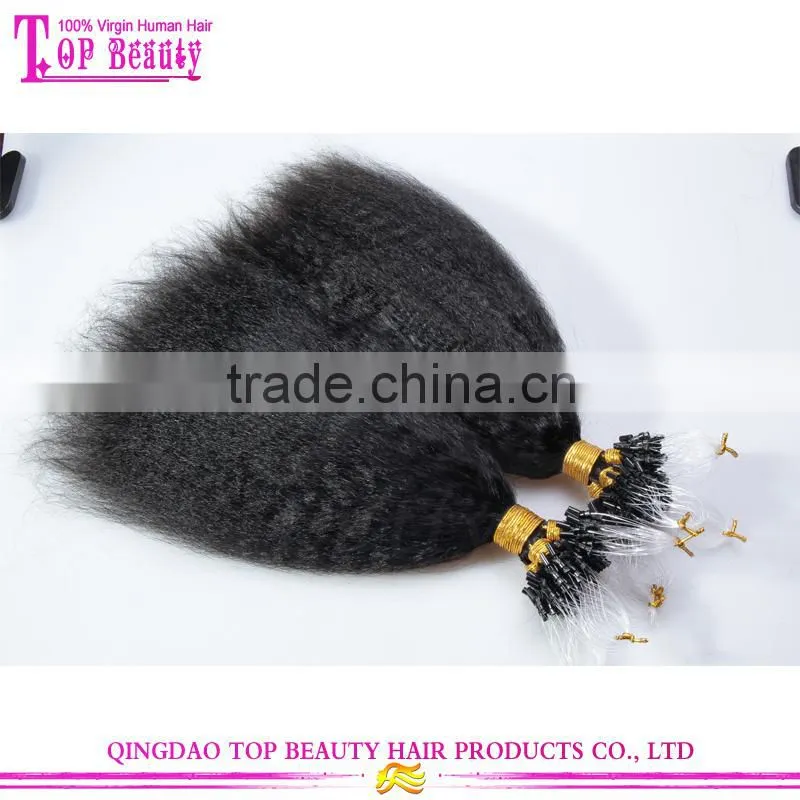 Top quality kinky straight hair extension 100% unprocessed human virgin brazilian micro ring loop hair extensions