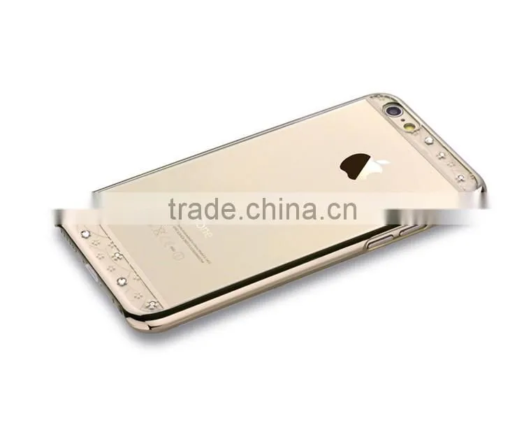 Eco-friendly Plating+Laser Cutting PC Phone Case for iPhone 6, Crystal Bling Element Back Cover for iPhone 6s