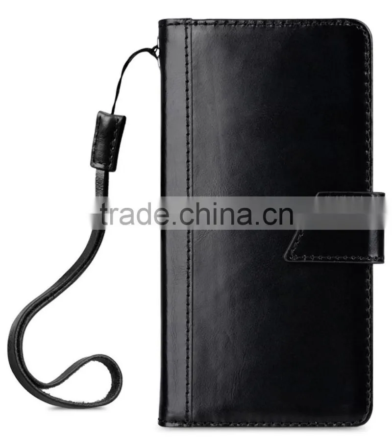 Newly Wallet Strap Black Wax Leather Case for Apple iPhone 7 Plus (5.5")