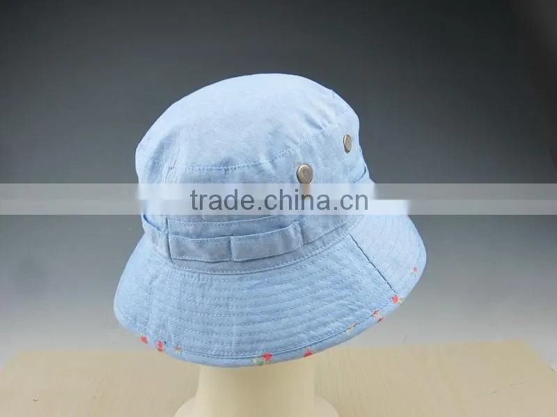 Custom Cheap Plain Kid's Bucket Hat with Woven Label