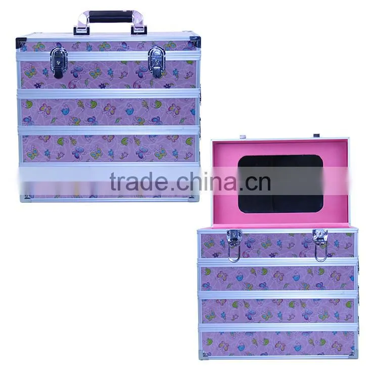 Personalized Lockable Hardshell Pink Makeup Boxes With Compartments