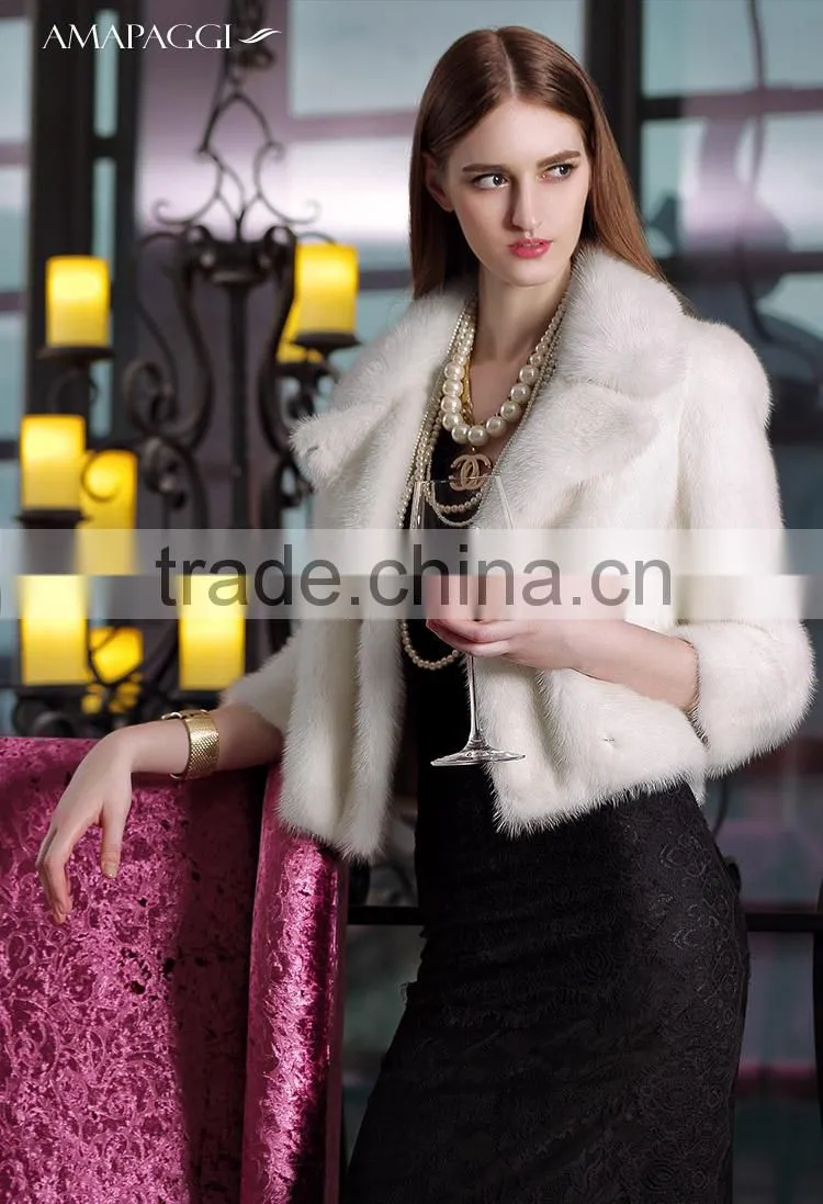 wholesale short white mink fur leisure coat for women