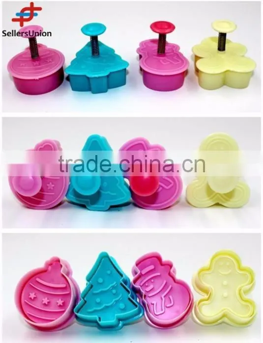 No.1 yiwu exporting commission agent wanted 4pcs plastic cookie mould set for christmas custom, pass FDA