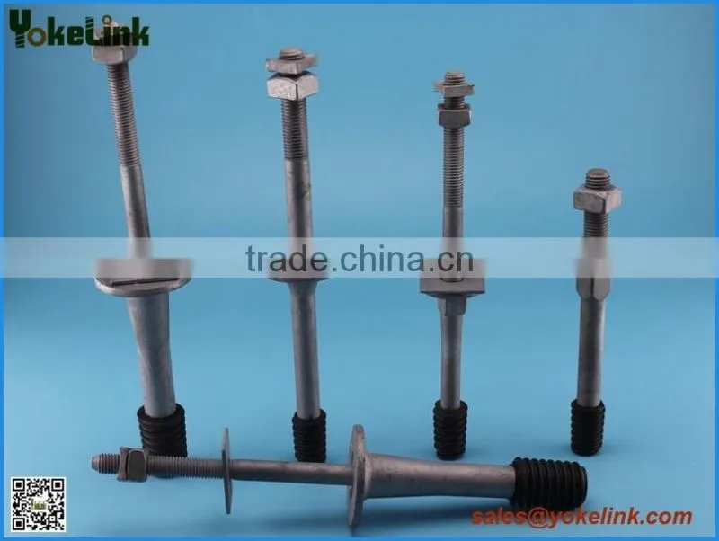HDG voltage forged steel pins 1'' or 1 3/8'' nylon thread cross arm pins