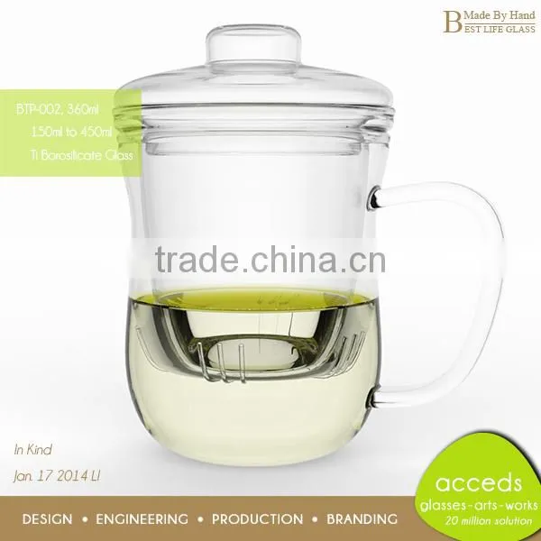 2014 Unique New Design Borosilicate 450Ml Glass Teapot