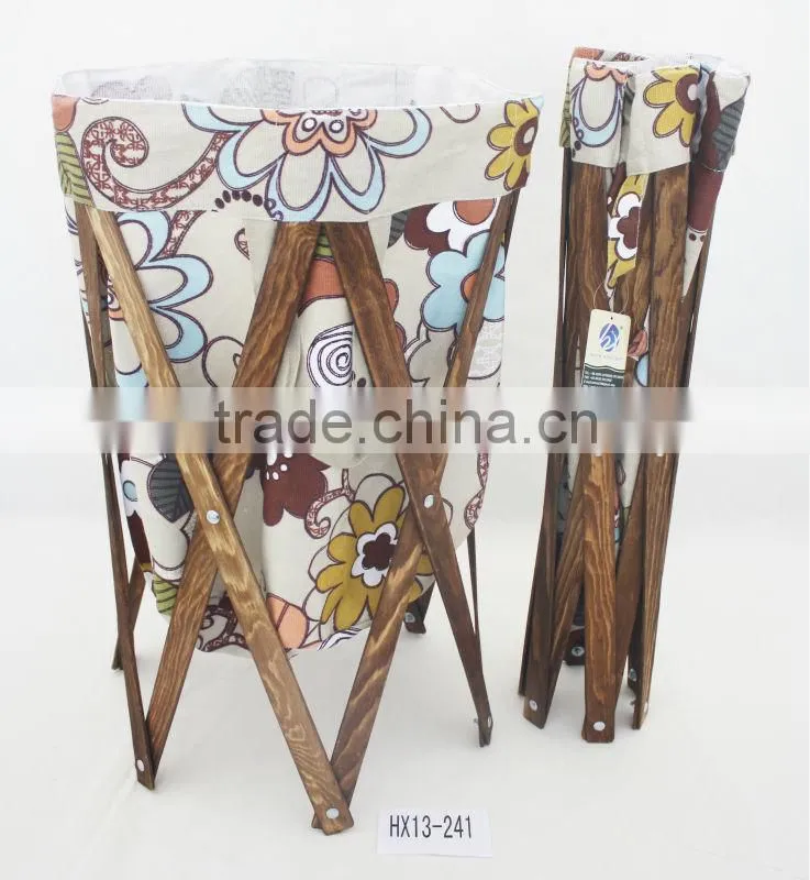 Wood laundry hamper fold