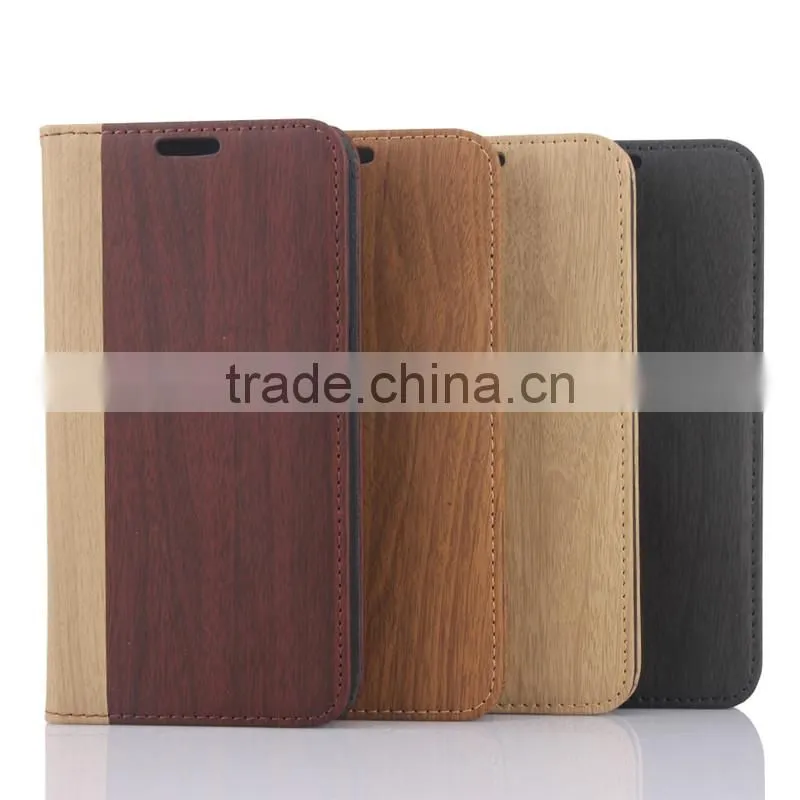 Nature wood grain PU card bumper/pocket cell phone case for Samsung