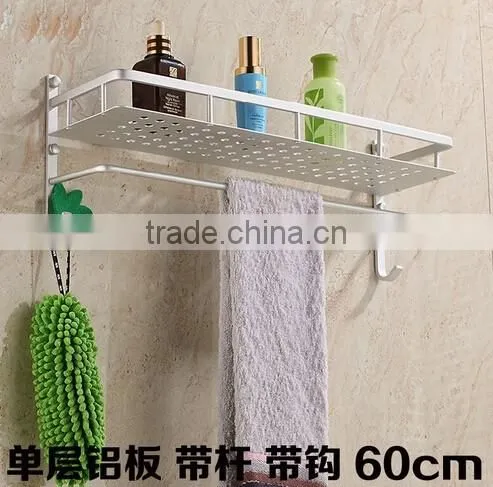 Single or double space aluminum bathroom shelf rack with kitchen towel bar hanging hook