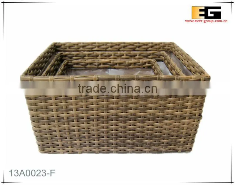 Square PE Plastic Rattan Material Storage Basket Plant Pot