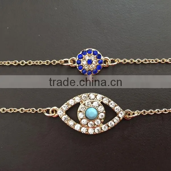 rhinestone paved hamsa hand fatima hand evil eye charm bracelet high quality goldfill chain bracelet