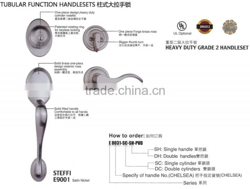 UL fire zinc alloy flower hotel American standard door lever handleset lock