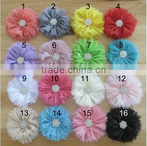 CF0730 baby girls custom wholesale pearl center chiffon rosette butterfly hair bow