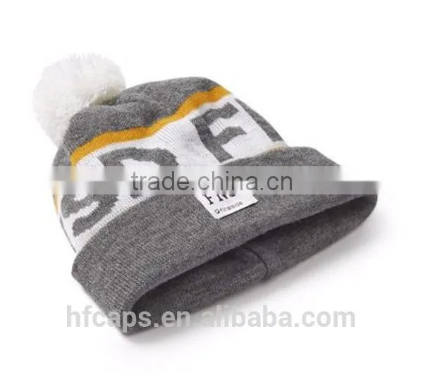 Acrylic Custom Knitted Pom Beanie Hat With Custom Label