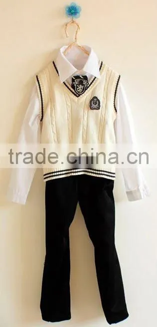 school uniform white shirt with black vest , high quality unisex school uniform