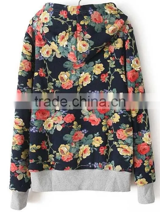 Fashionable flower patch color printed hoody design cheap Women wholesale crane sportswear