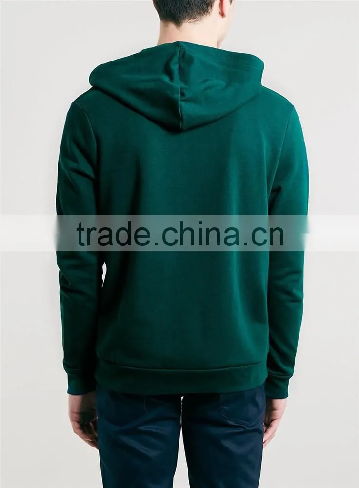 Men's plain teal 100% polyester zip up pocket hoodies
