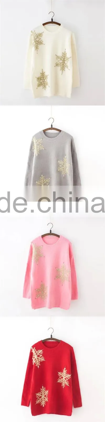 Simple design acrylic long sleeve white women Christmas sweater wholesaler