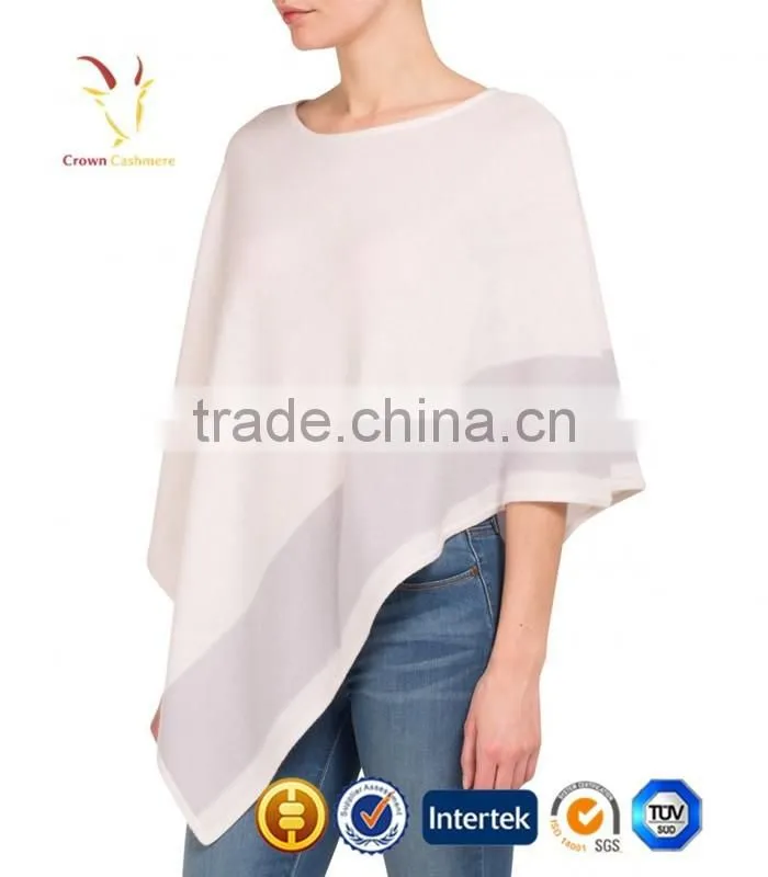 Stripe Hand Knitted Pure Cashmere Poncho Shawl