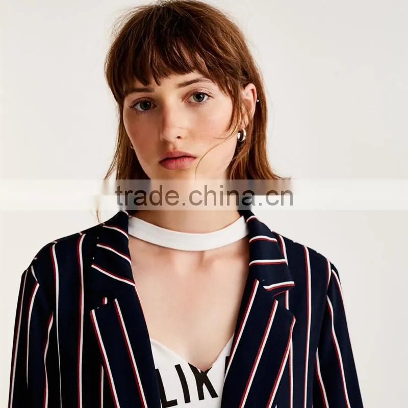 2017 SIMPLE STYLE ladies long casual striped blazer coat