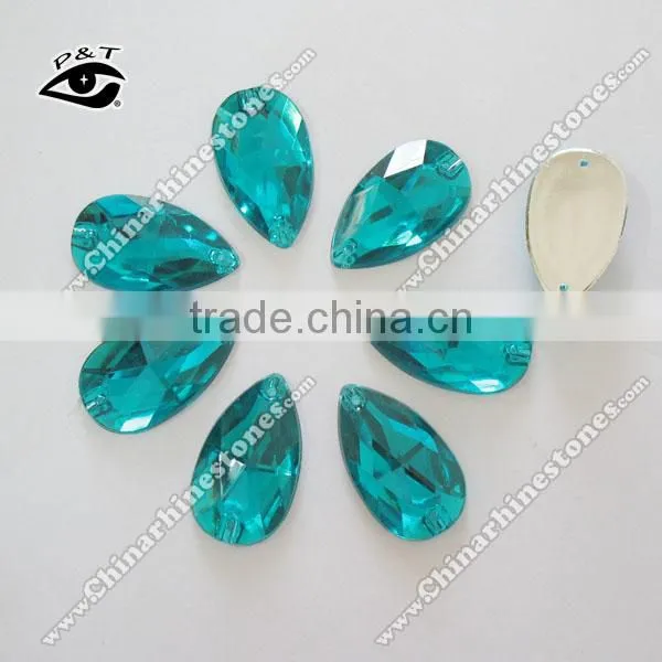 Sew on Stone Acrylic Rhinestone Flat back Tear Drop 17x28mm Green Blue zircon Color for dresses