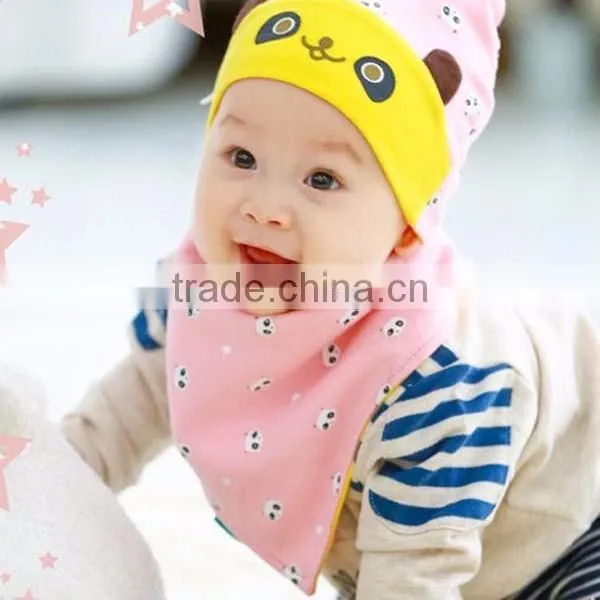 unique lovely panda pattern cotton infant hat with bibs