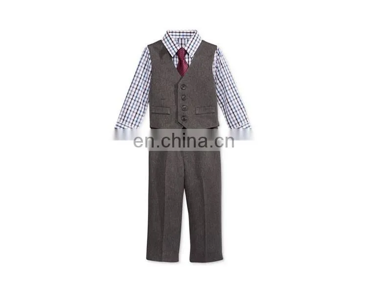 Fancy Baby Boys' Plaid Shirt, Herringbone Vest, Pants clothings