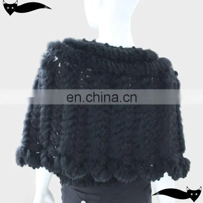 2013 New arrival black knitted rabbit fur shawl