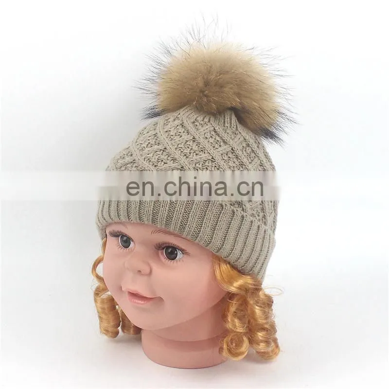 Best-selling Unisex Wholesale Striped Real Fur Pompom Baby Beanie Hat