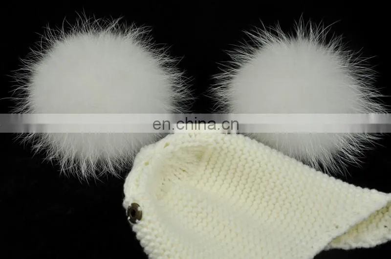 High Quality Fashionable Kids Beanie Hats With Two Fur Pom Poms Baby Fur Hat