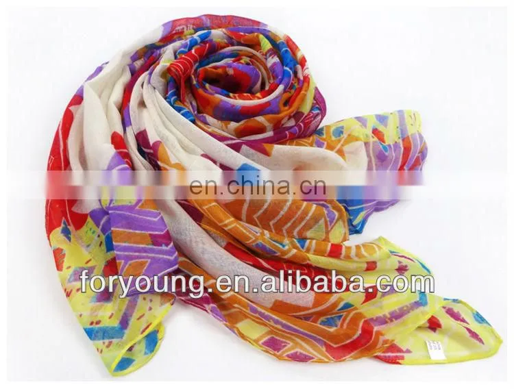 self fringe block printed voile scarf