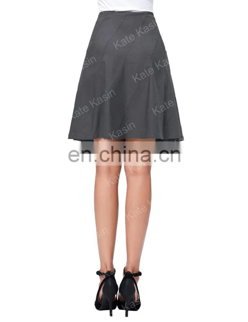 Kate Kasin Multi Panel Scallop Seam High Stretchy Dark Grey A-Line Skirt KK000291-2