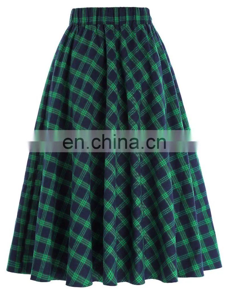 Kate Kasin Occident Women Fashion Grid Pattern Plaid Cotton A-Line Skirt KK000633-1
