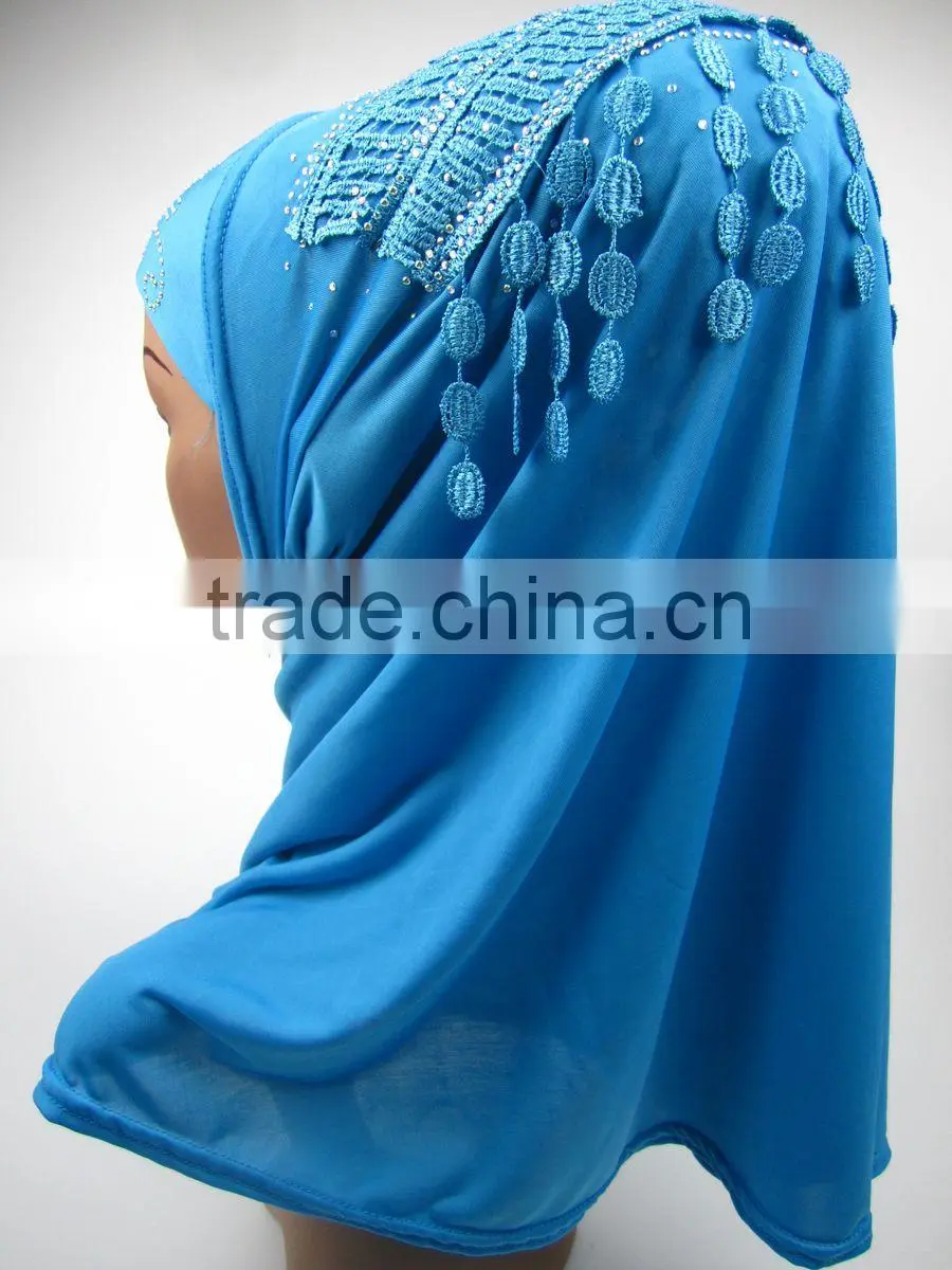 NEW 2016 spring islamic flower headscarf shawl fringe Applique HIJAB 12colors
