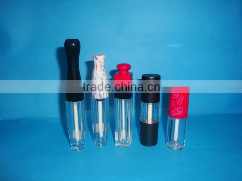 Plastic clear lip gloss tube with lip brush / unique shape empty lip gloss make-up container bottle