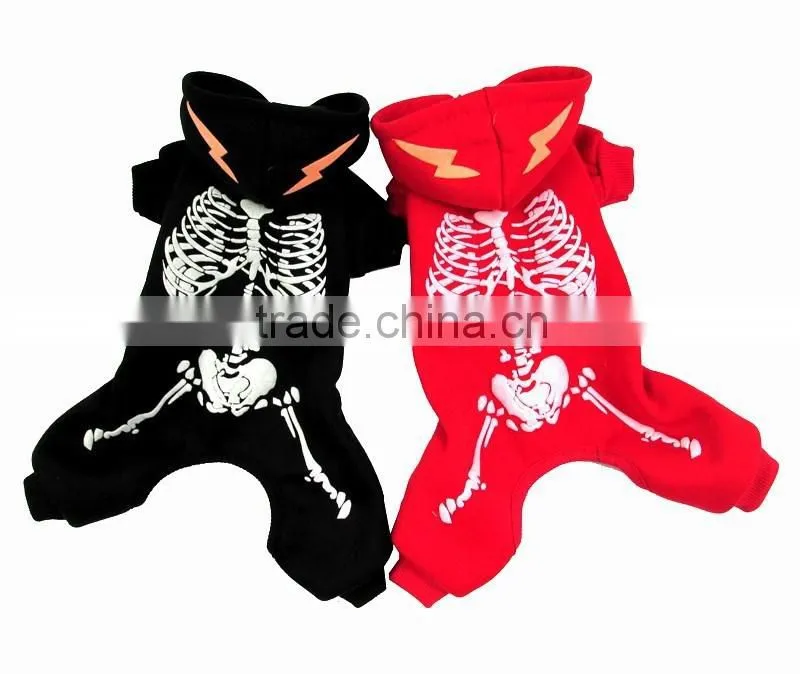 Wholesale Luminous shock dragon Spring Autumn Fleece skeleton Pattern Black Dog Clothing Pet Clothes