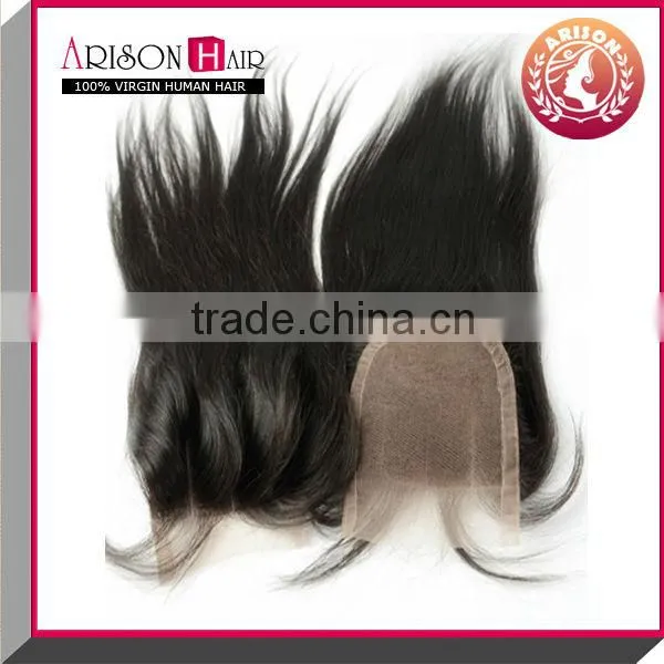 2014 new arrive hot selling lace closure in natural color straight three part lace closure