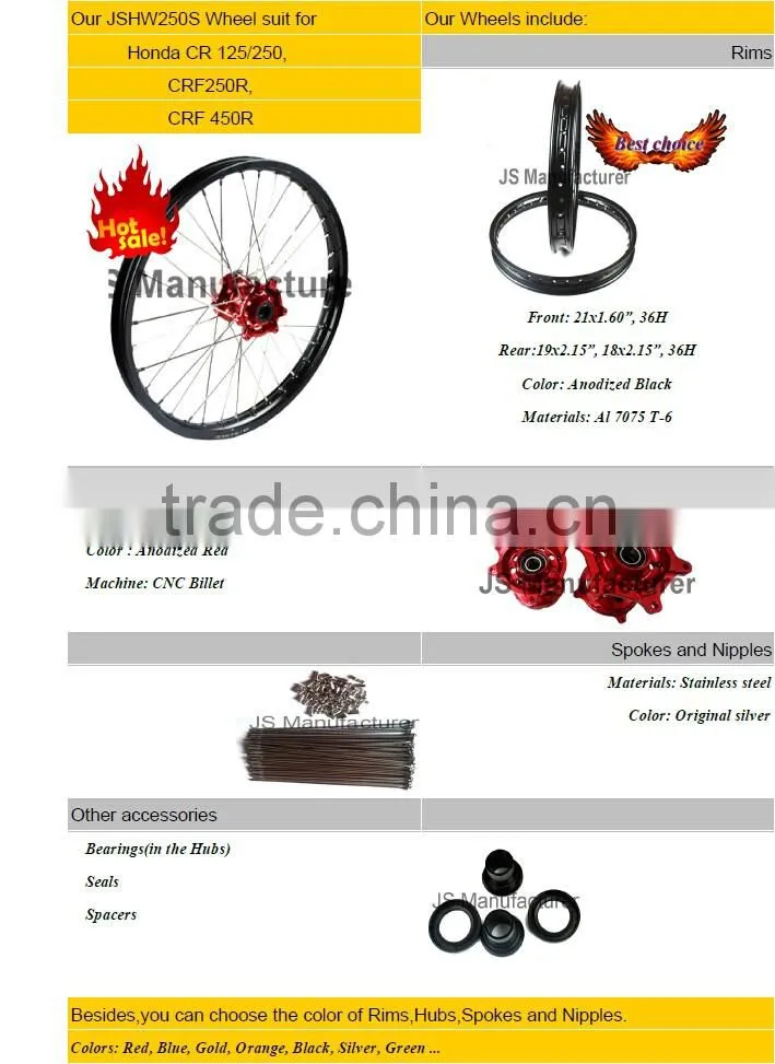 China YZ 450 F YZ250 Alloy Blue Color Motorcycle Spoke Wheel
