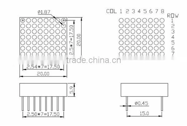 Low Power High Brightness Dot Matrix 8X8 Rgb Led 5mm Diffused