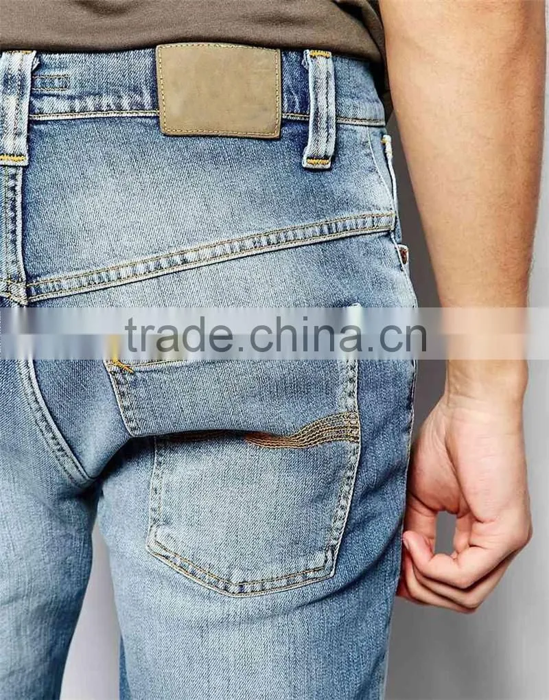 cotton men denim jean color fade proof men jean OEM service
