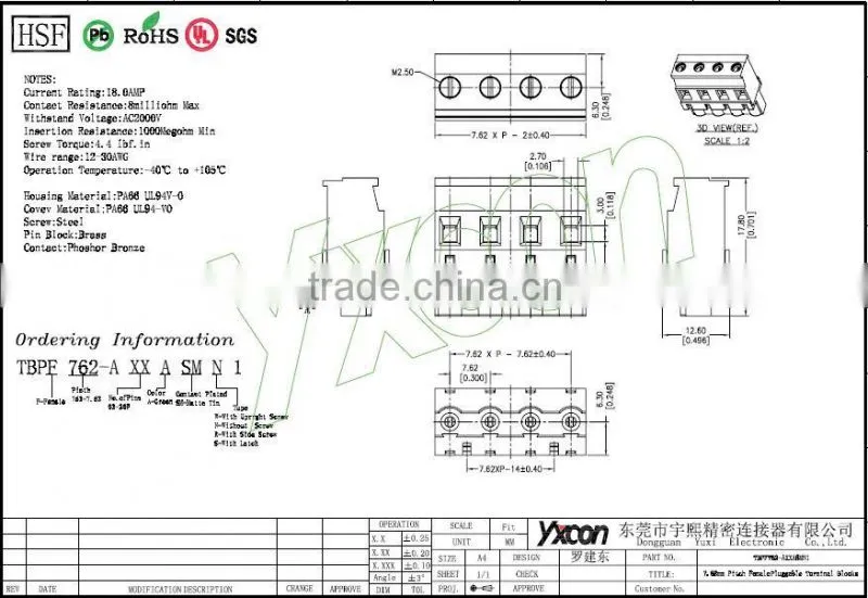 7.62mm Pitch Female Terminal Block