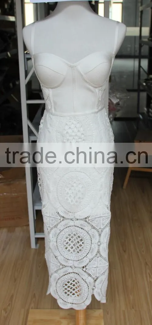 cocktail party wear ladies new model fashion long midi white bustier lace dresses