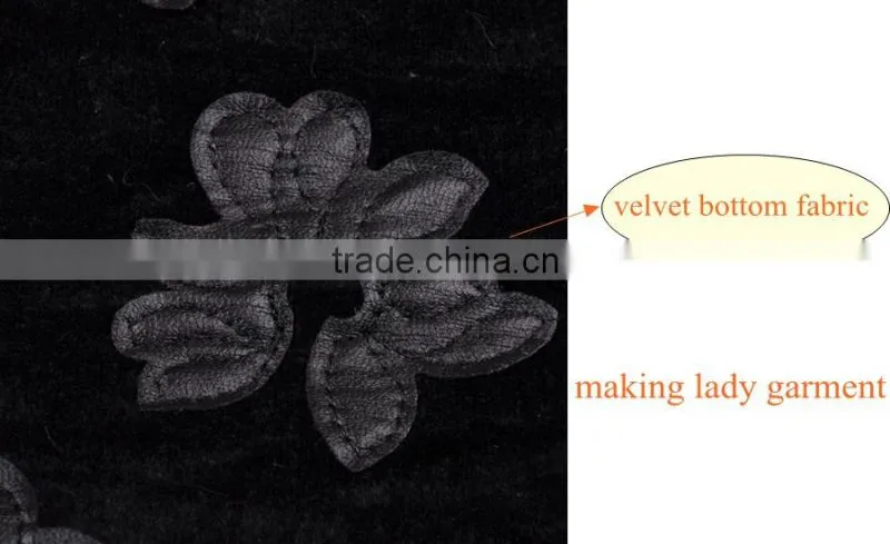 High quality black PU leather applique embroidery african velvet lace fabric for lady garment