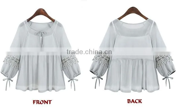 top fashion women polyester short chiffion blouse tops shirt