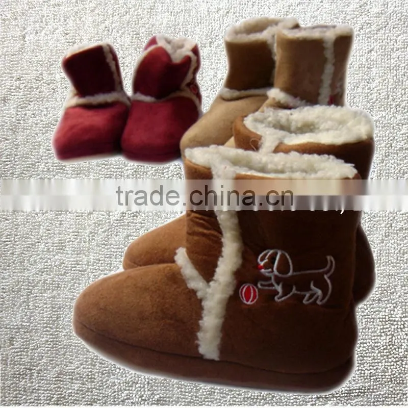 Winter thermal cotton-padded waterproof anti-slip soles slippers,home floor blue microsuede with mouse embroidery children boots