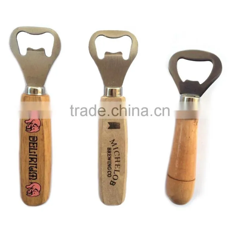 Hotsale Wooden handle stainless steel kitchen utensils stainless steel bottle opener