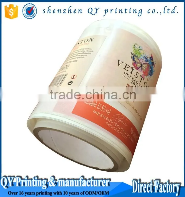 Hot stamped printing logo adhesive paper wine label