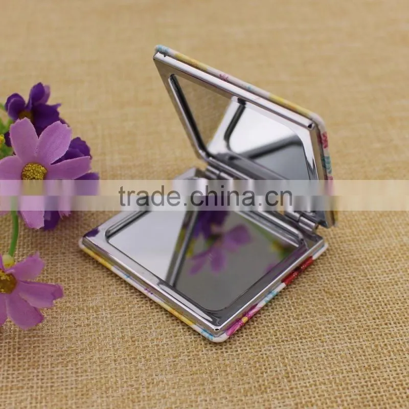 Custom mini PU leather mirror pocket/flowers pocket mirror/ cosmetic mirror for promotion gifts