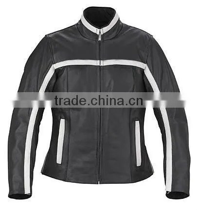 Ladies Stripped Leather Motorbike Jacket
