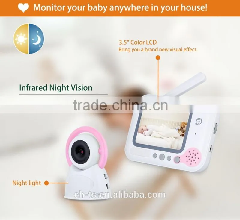 Wireless Digital 3.5" LCD Color Baby Monitor ,2.4GHz Camera Audio Video Infrared Night Vision,Music