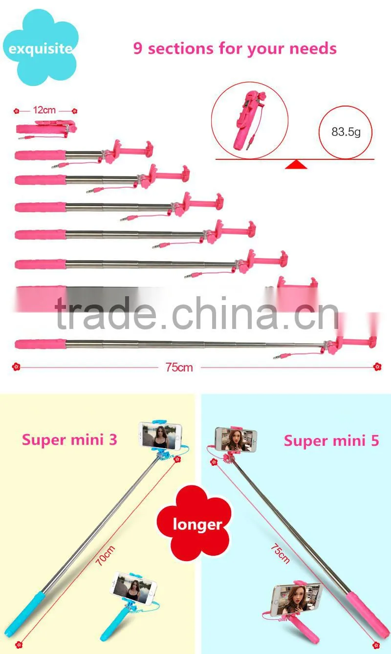 Super Mini 5 Plum Blossom Wired Selfie Stick Secret Garden Flower Selfie Stick For Christmas